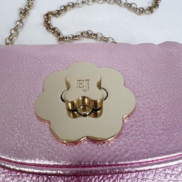 NWOT Eric Javits Pink Metallic Pebbled Leather Crossbody Bag Gold Chain Purse - Picture 7 of 11